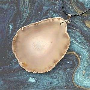 Boho Large Druzy Natural Cream Agate Stone Slice Pendant Cord Necklace